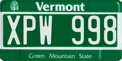VT license plate XPW998