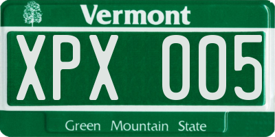 VT license plate XPX005