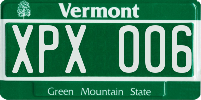VT license plate XPX006