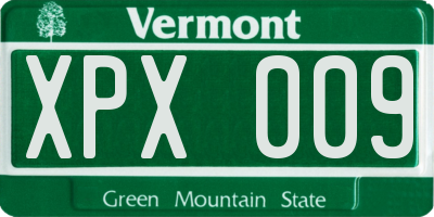 VT license plate XPX009