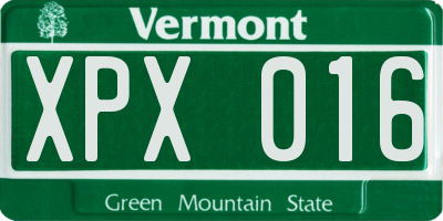 VT license plate XPX016