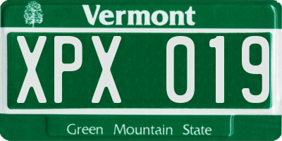 VT license plate XPX019