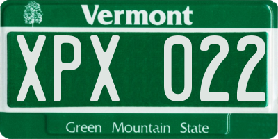 VT license plate XPX022