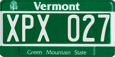 VT license plate XPX027