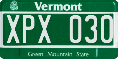 VT license plate XPX030