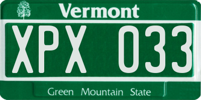VT license plate XPX033