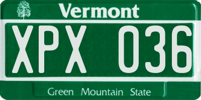 VT license plate XPX036