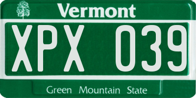 VT license plate XPX039