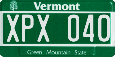 VT license plate XPX040
