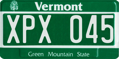 VT license plate XPX045