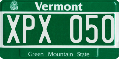 VT license plate XPX050