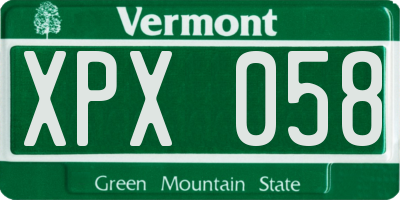 VT license plate XPX058