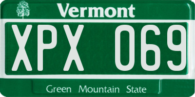 VT license plate XPX069