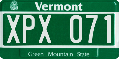 VT license plate XPX071