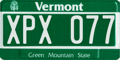 VT license plate XPX077