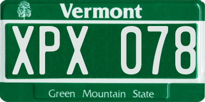 VT license plate XPX078