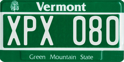 VT license plate XPX080