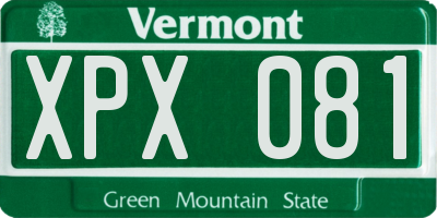VT license plate XPX081