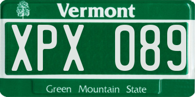 VT license plate XPX089