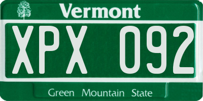 VT license plate XPX092