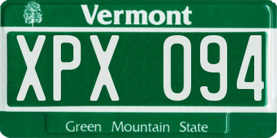 VT license plate XPX094