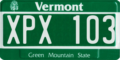 VT license plate XPX103