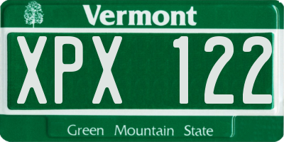 VT license plate XPX122