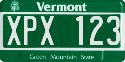VT license plate XPX123