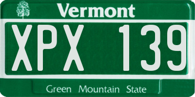VT license plate XPX139