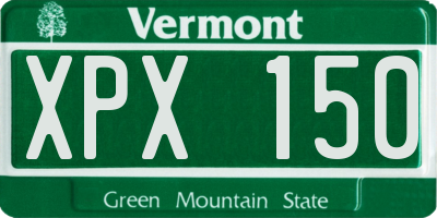 VT license plate XPX150