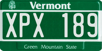 VT license plate XPX189