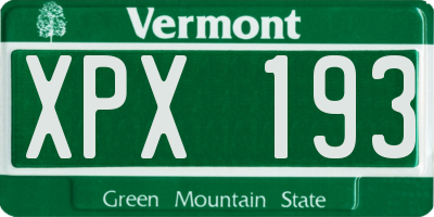 VT license plate XPX193