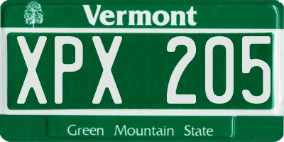 VT license plate XPX205