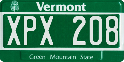 VT license plate XPX208