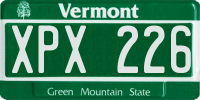 VT license plate XPX226