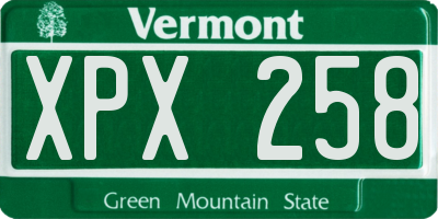 VT license plate XPX258