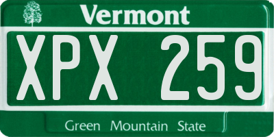 VT license plate XPX259