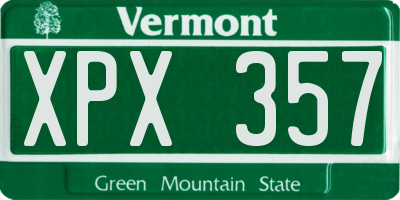 VT license plate XPX357