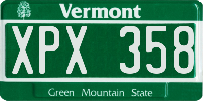 VT license plate XPX358