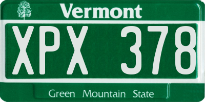 VT license plate XPX378