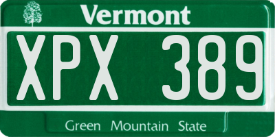VT license plate XPX389