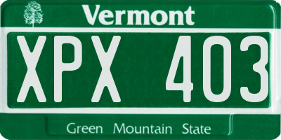 VT license plate XPX403