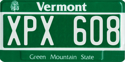 VT license plate XPX608
