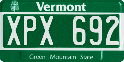 VT license plate XPX692
