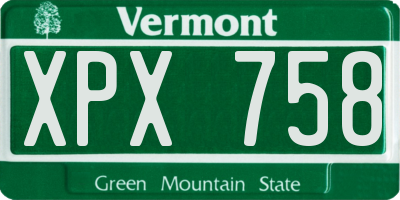VT license plate XPX758