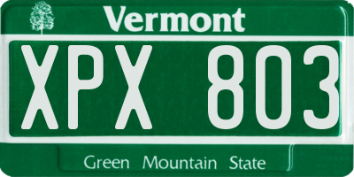 VT license plate XPX803