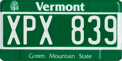VT license plate XPX839