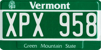 VT license plate XPX958