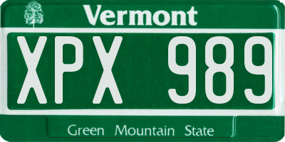 VT license plate XPX989