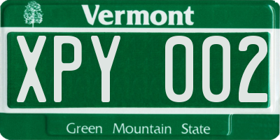 VT license plate XPY002